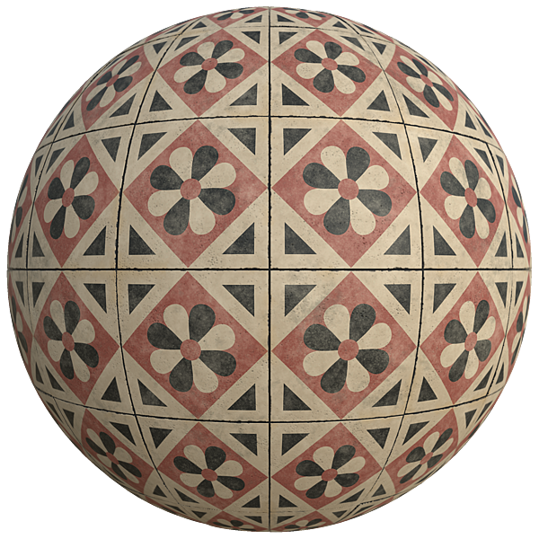 Vintage Tiles with Flower Pattern (Sphere)