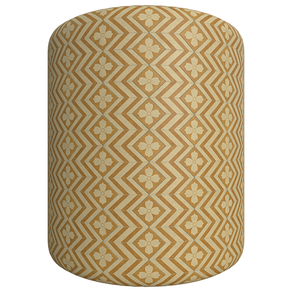 Orange and Yellow Tiles with Flowers and Zigzag Patterns (Cylinder)