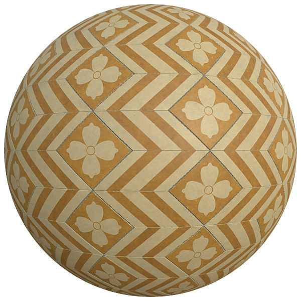 Orange and Yellow Tiles with Flowers and Zigzag Patterns (Sphere)